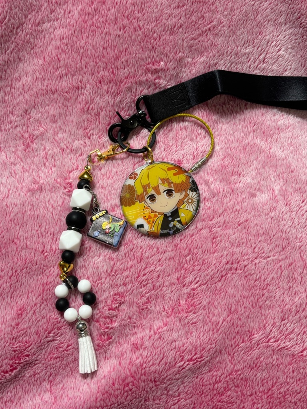 Anime Character Yellow Key & Card Holder with Beaded Tassel